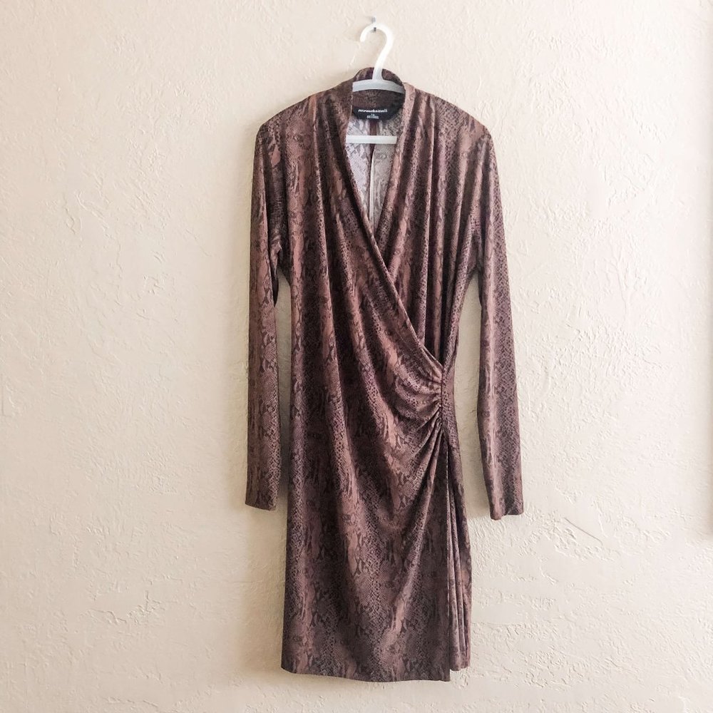 Norma Kamali Faux Wrap Jersey Dress Cocoa Python L